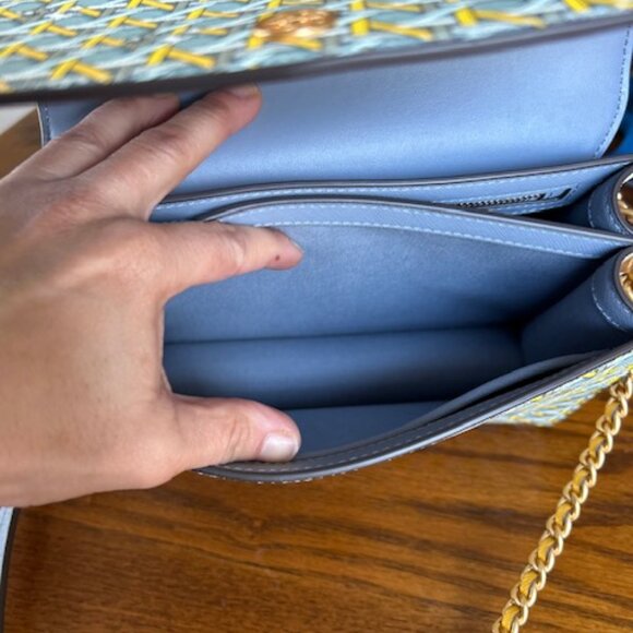 Tory Burch Robinson Shoulder Bag Northern Blue Basket Weave - Picture 8 of 16